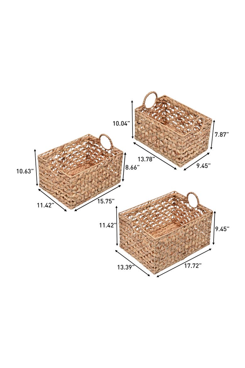 Quinn Bohemian Cottage Woven Hyacinth Rectangular Storage Baskets with Handles,, Main, color, Natural