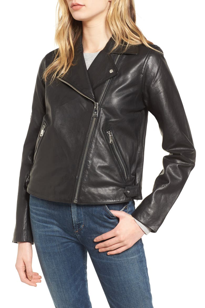 Kirwin Leather Moto Jacket, Alternate, color, BLACK