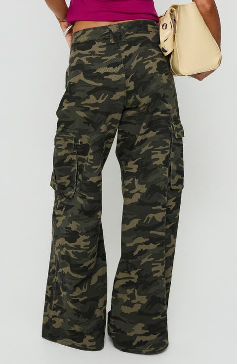 Hudsen Camouflage Low Rise Baggy Wide Leg Cargo Pants