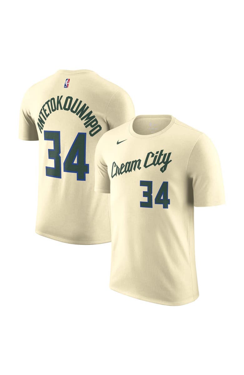 Nike Unisex Nike Giannis Antetokounmpo Cream Milwaukee Bucks 2025/26 City Edition Name & Number T-Shirt, Main, color, Cream