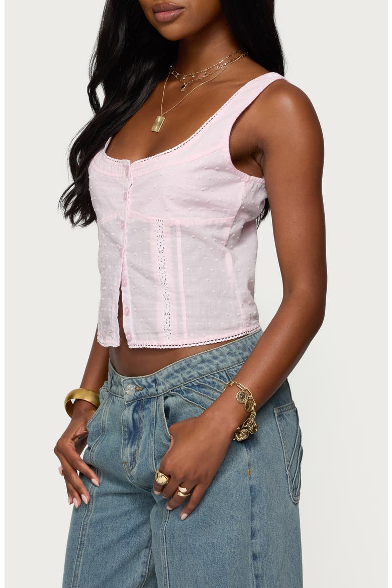 Lace Inset Clip Dot Cotton Button-Up Shirt, Alternate, color, LIGHT-PINK