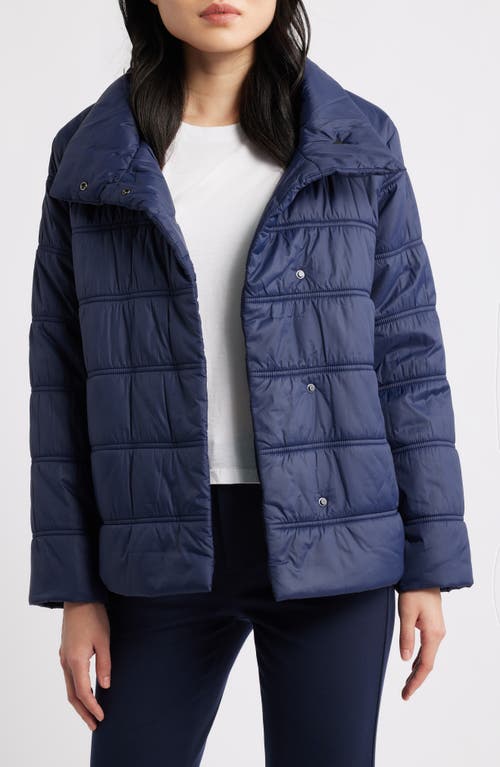 Eileen Fisher High Collar Puffer Coat In Blue
