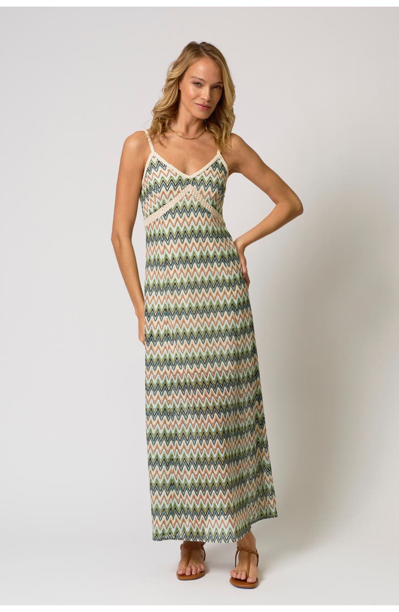 Central Park West Celine Rainbow Crochet Maxi Dress, Alternate, color, Neutral Multi