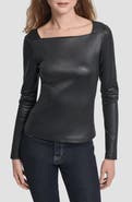 DKNY Faux Leather Knit Top