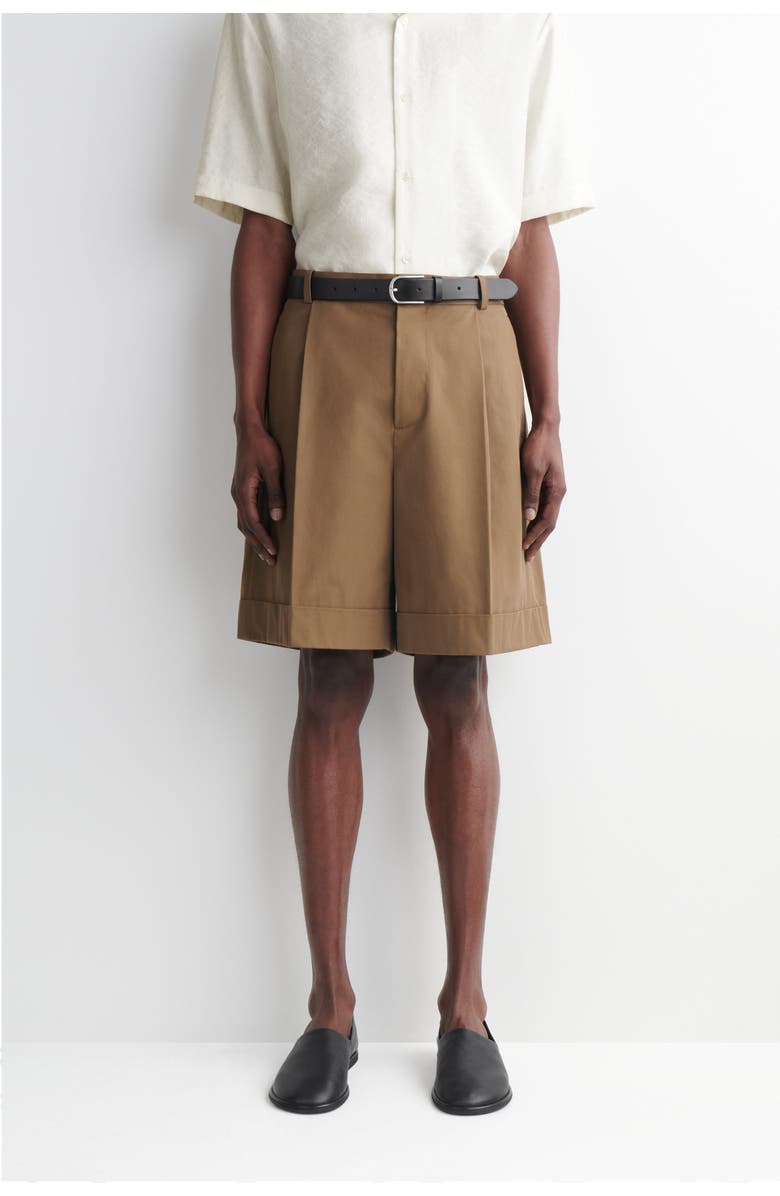 COS Pleated Turn-up Cotton Chino Shorts, Alternate, color, Khaki