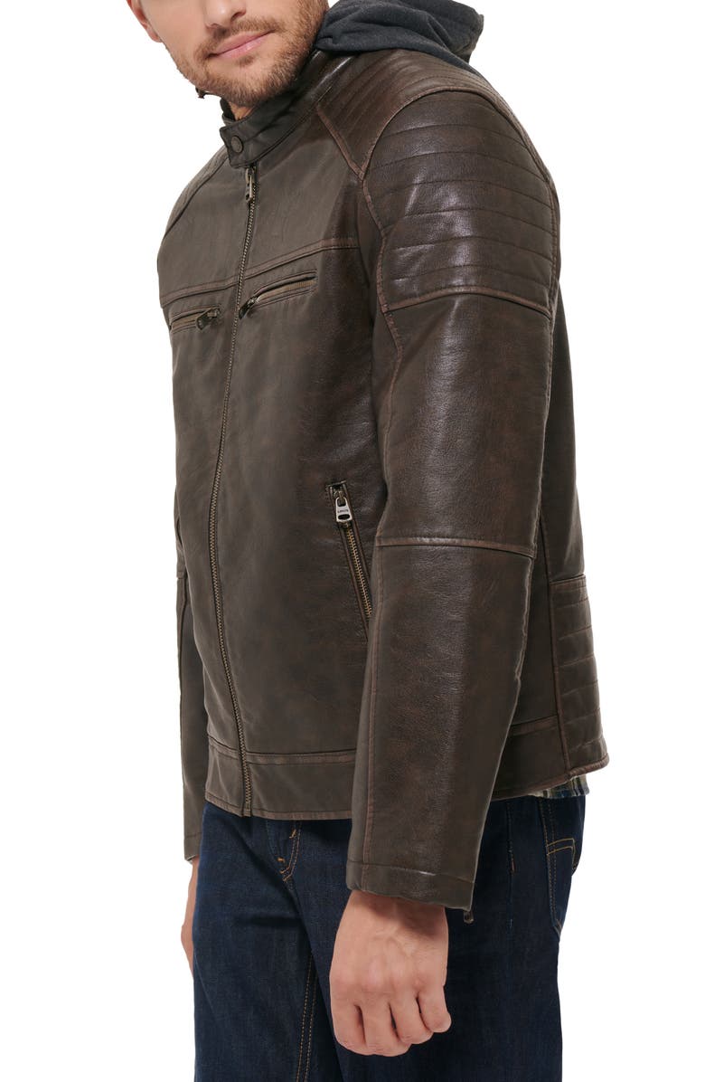 Levi's<sup>®</sup> Faux Leather Hooded Moto Racer Jacket, Alternate, color, Deep Brown