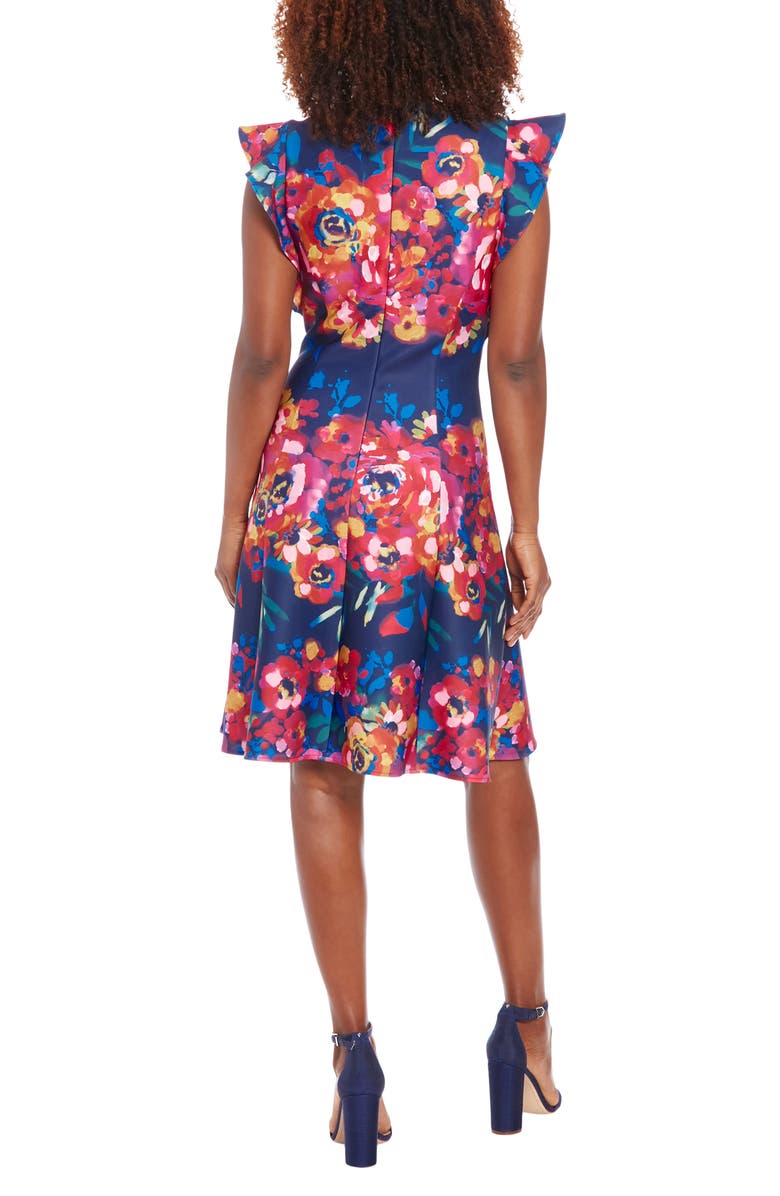 London Times Floral Ruffle Cap Sleeve Fit & Flare Dress, Alternate, color,
