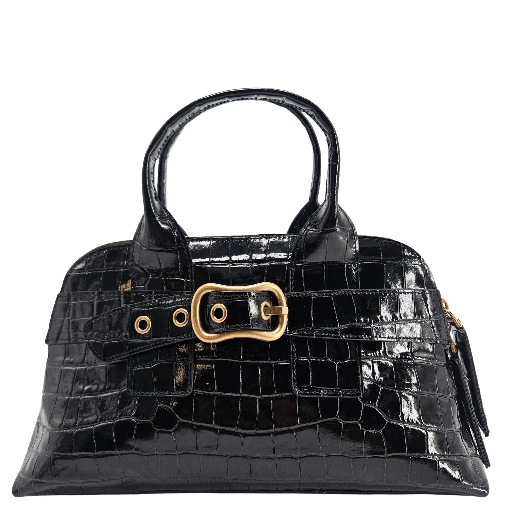 Madison Maison Moc Croc Leather Mini Tote Bag, Main, color, Black