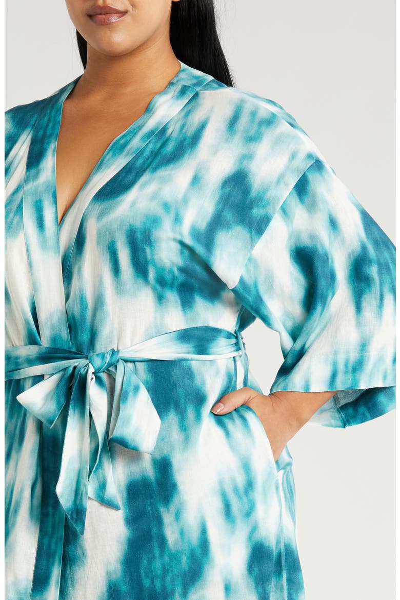 Vacation Linen Blend Robe, Alternate, color, TEAL TIDE FLORAL PIGMENT