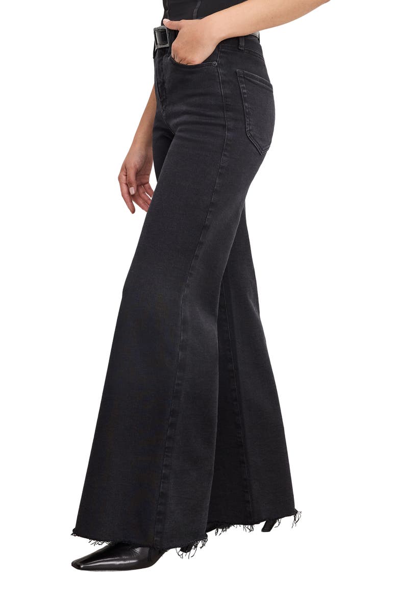 Soft-Tech Good Petite Raw Hem Wide Leg Palazzo Jeans, Alternate, color, BLACK391