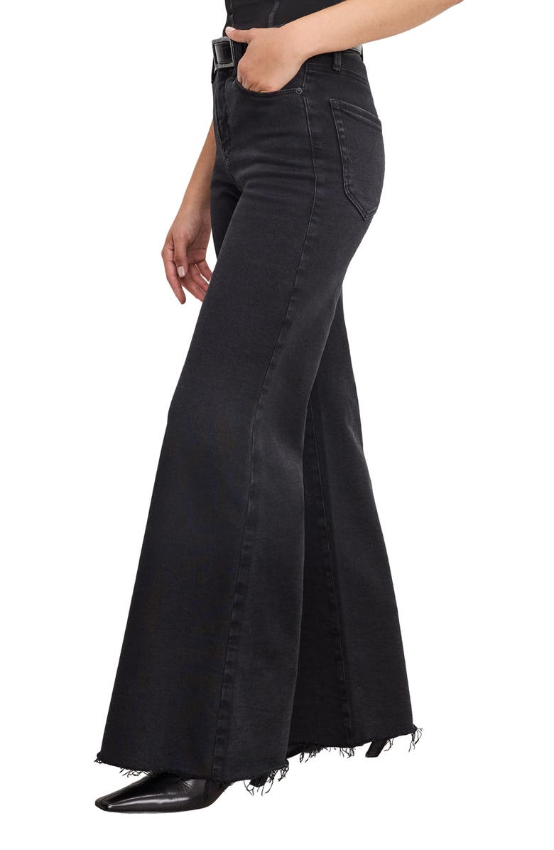 Good American Soft-Tech Good Petite Raw Hem Wide Leg Palazzo Jeans, Alternate, color, Black391