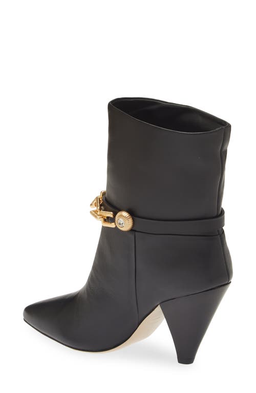 Kaanas Spencer Golden Chain Pointed Toe Leather Bootie In Black