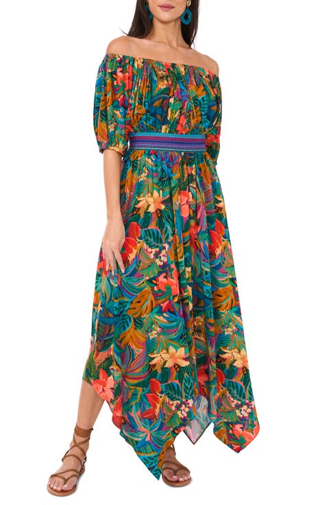 Off the Shoulder Handkerchief Hem Dress