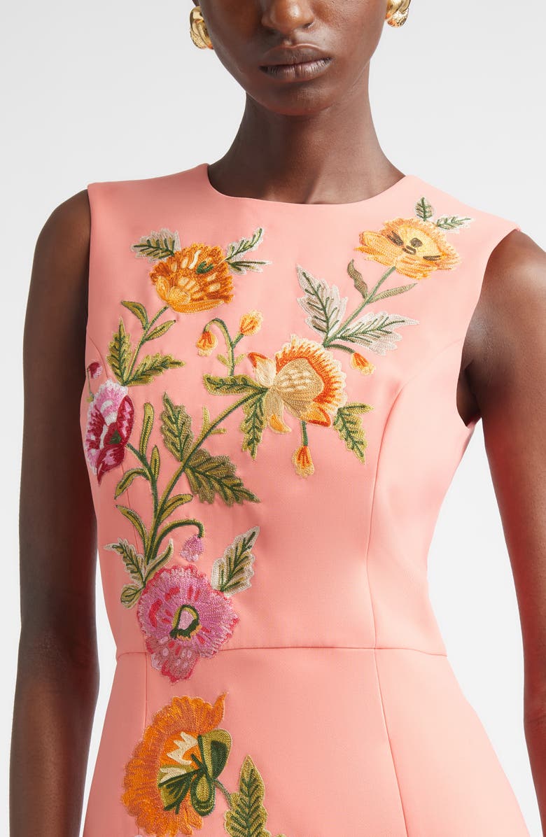 Carolina Herrera Poppy Embroidered Stretch Crepe Fit & Flare Dress, Alternate, color, Sunset Multi