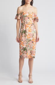 Dress the Population Tara Off the Shoulder Midi Dress
