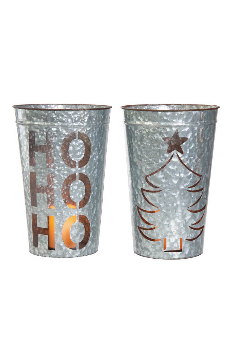 Transpac Metal Light Up Die Cut Bucket Lantern Set of 2 Christmas Decor, Main, color,