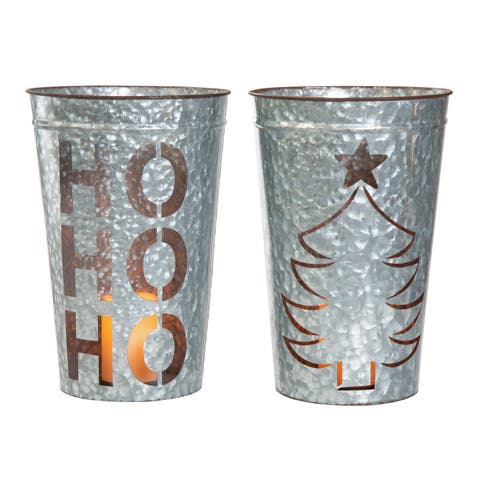Metal Light Up Die Cut Bucket Lantern Set of 2 Christmas Decor