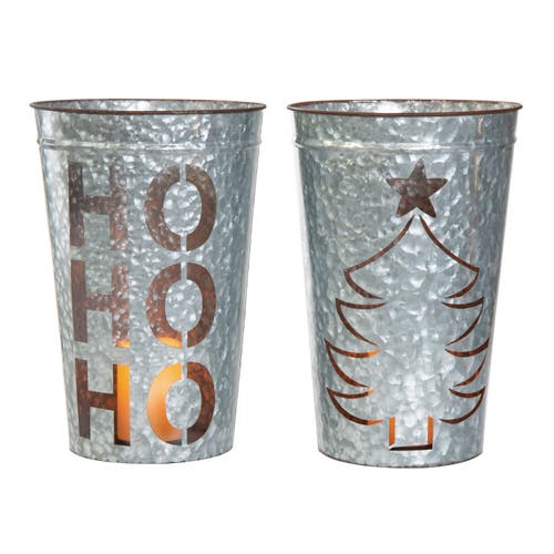 Transpac Metal Light Up Die Cut Bucket Lantern Set Of 2 Christmas Decor In Silver