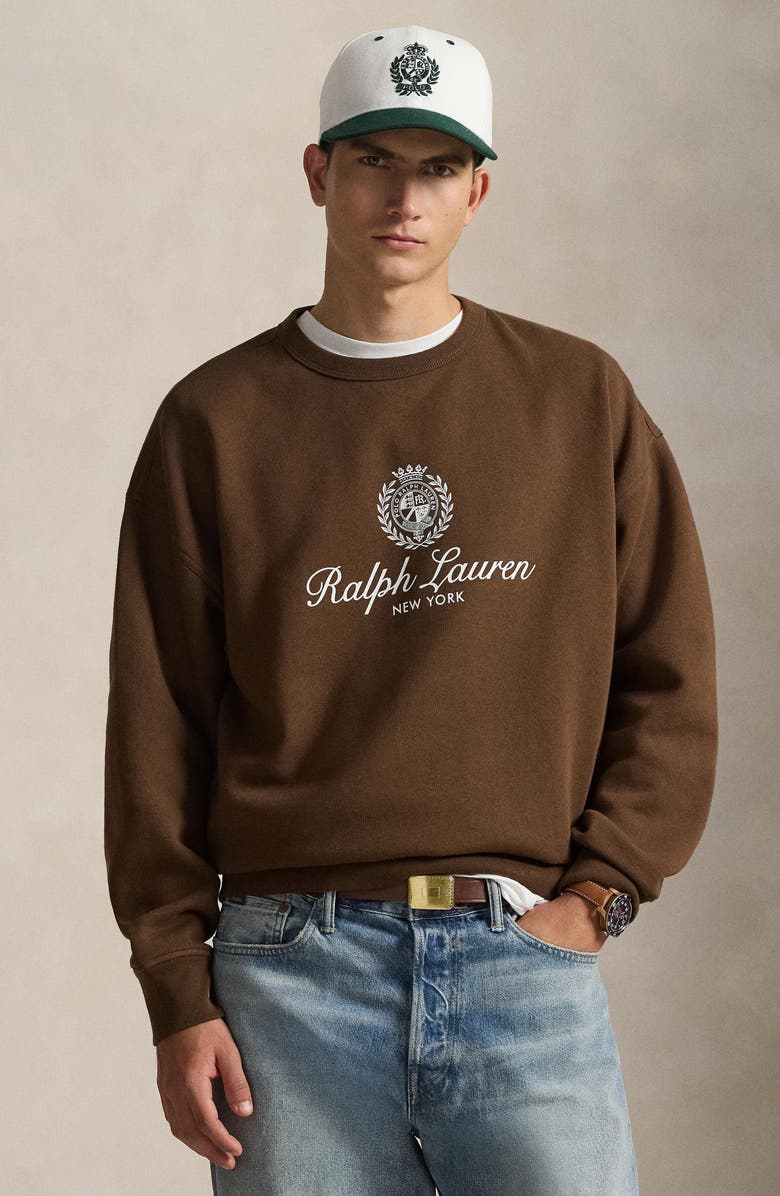 Polo Ralph Lauren Relaxed Fit Fleece Graphic Sweatshirt, Alternate, color, Branch Brown