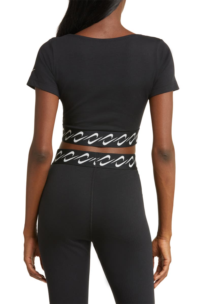 Nike Essentials Swoosh Taping Crop T-Shirt, Alternate, color,