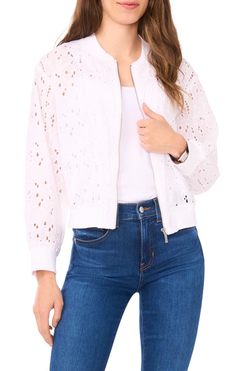 Halogen<sup>®</sup> Embroidered Eyelet Cotton Bomber Jacket, Main, color,