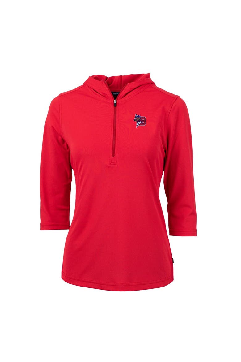 Women's Cutter & Buck  Red Buffalo Bisons Virtue Eco Pique Recycled 3/4-Sleeve Half-Zip Pullover Hoodie, Alternate, color, Red