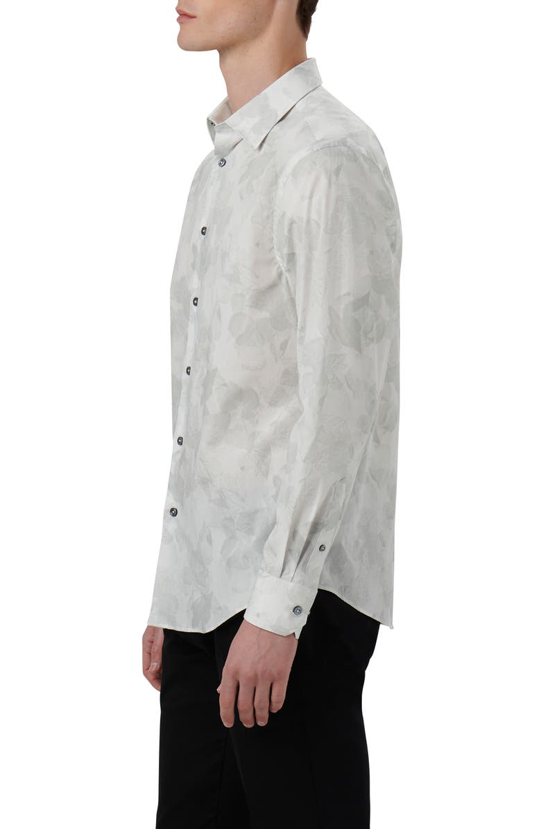 Bugatchi Julian Shaped Fit Leaf Print Stretch Cotton Button-Up Shirt, Alternate, color,