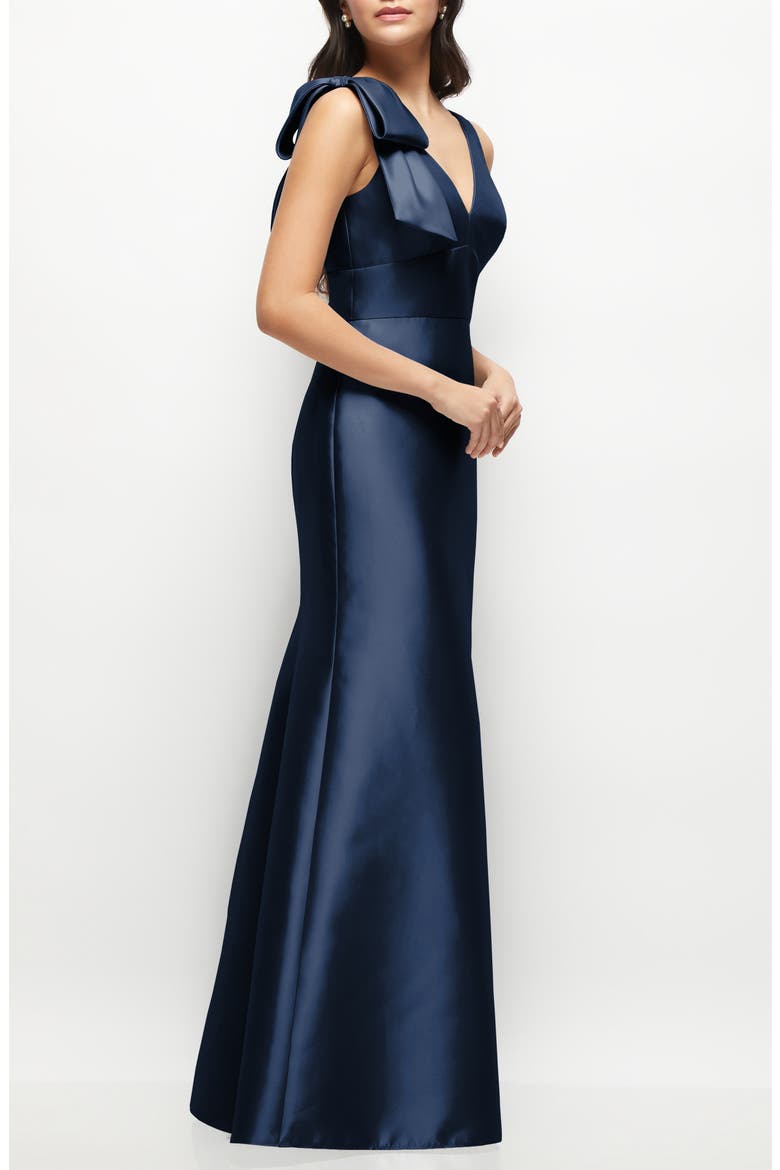 Bow Detail Sleeveless Satin Twill Trumpet Gown, Alternate, color, MIDNIGHT