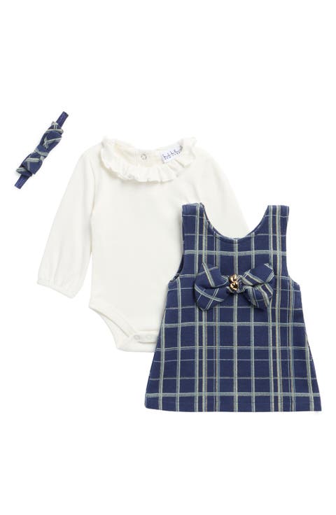 Ruffle Bodysuit, Plaid Dress & Headband Set (Baby)