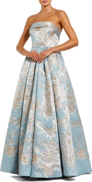 Mac Duggal Floral Brocade Strapless A Line Ballgown