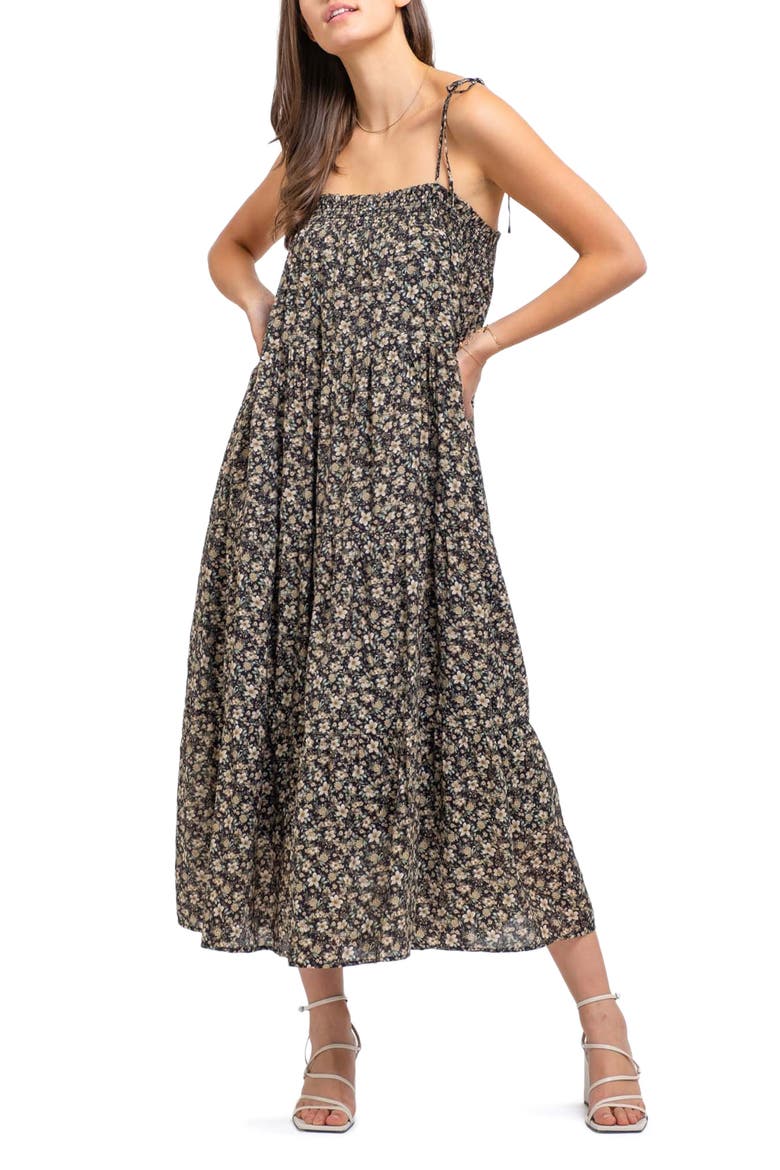 Tie Strap Maxi Dress, Main, color, BLACK MULTI