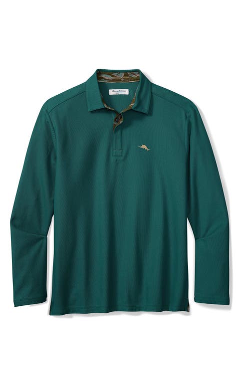 Vintage Vines Long Sleeve Five O'Clock IslandZone® Piqué Polo (Big & Tall)