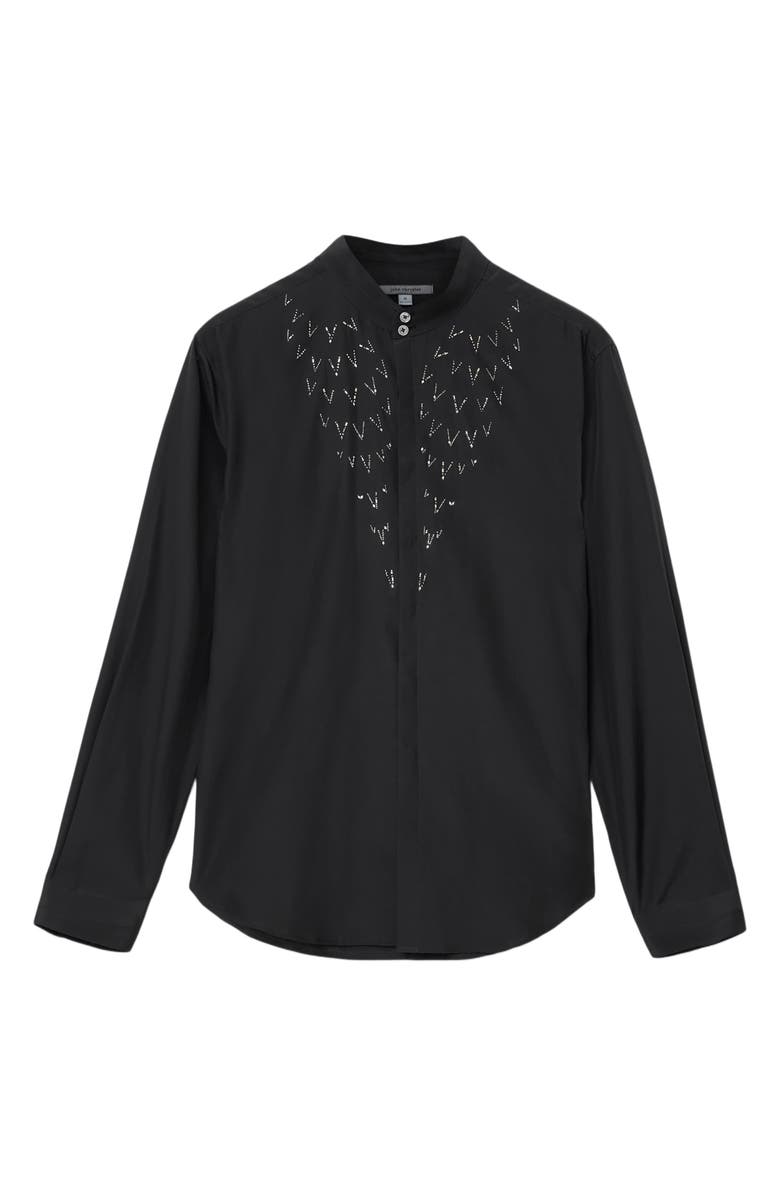 John Varvatos Lex Embellished Band Collar Silk & Wool Button-Up Shirt, Alternate, color, Black