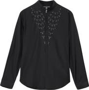 John Varvatos Lex Embellished Band Collar Silk & Wool Button-Up Shirt