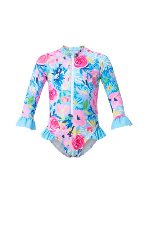 Floral Splash Rashguard One-Piece Swimsuit (Toddler, Little Kid & Big Kid)