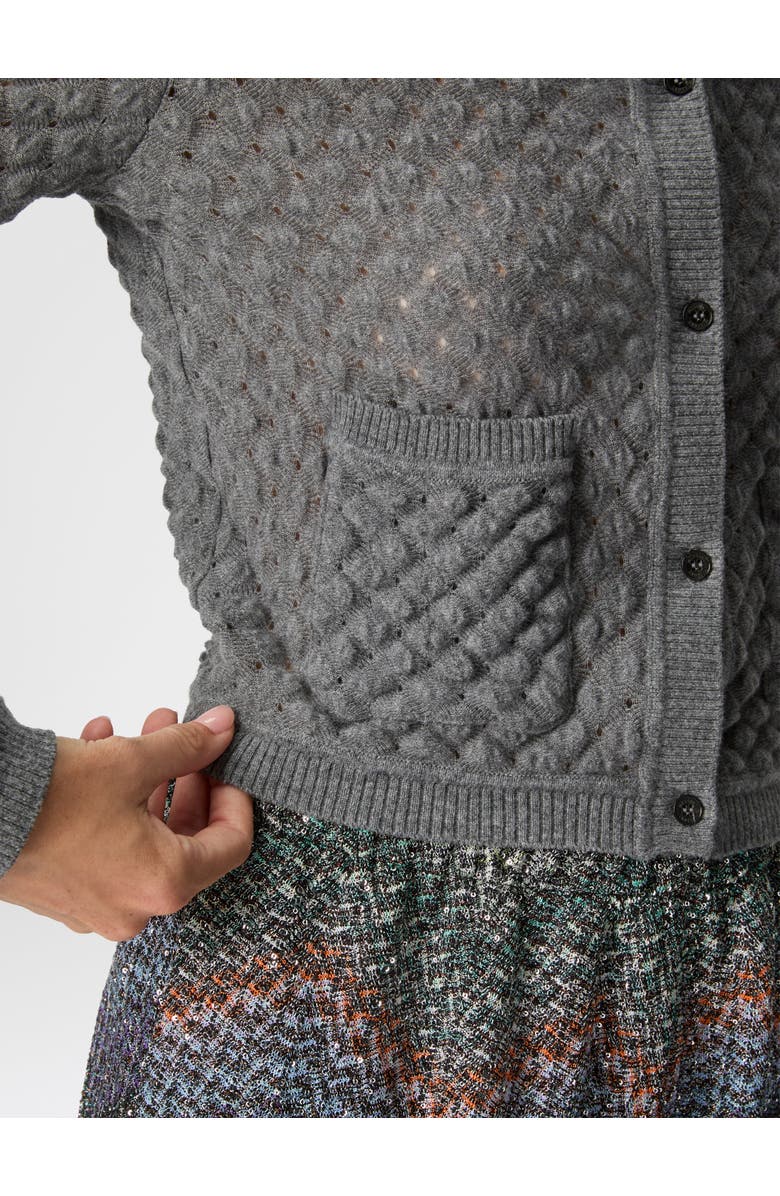 Missoni Cashmere Cardigan With Lace Pattern, Alternate, color, Grey
