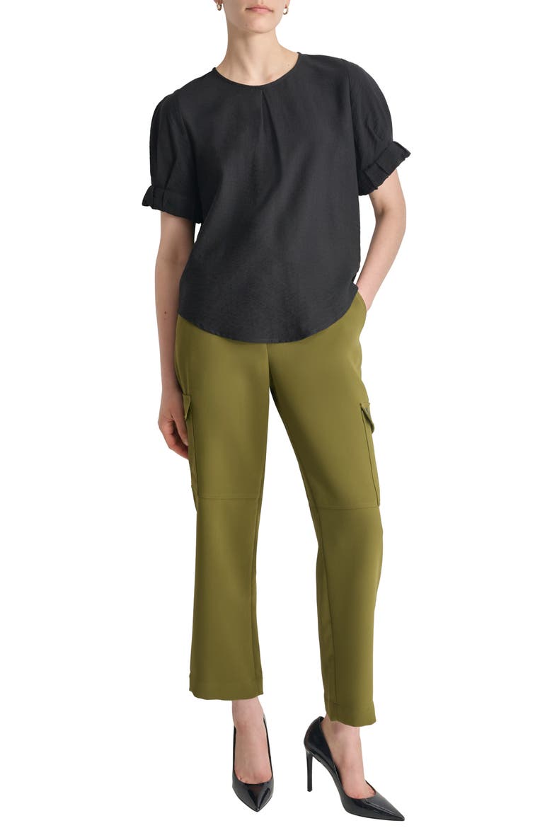 Crinkle Texture Short Sleeve Top, Alternate, color, BLACK