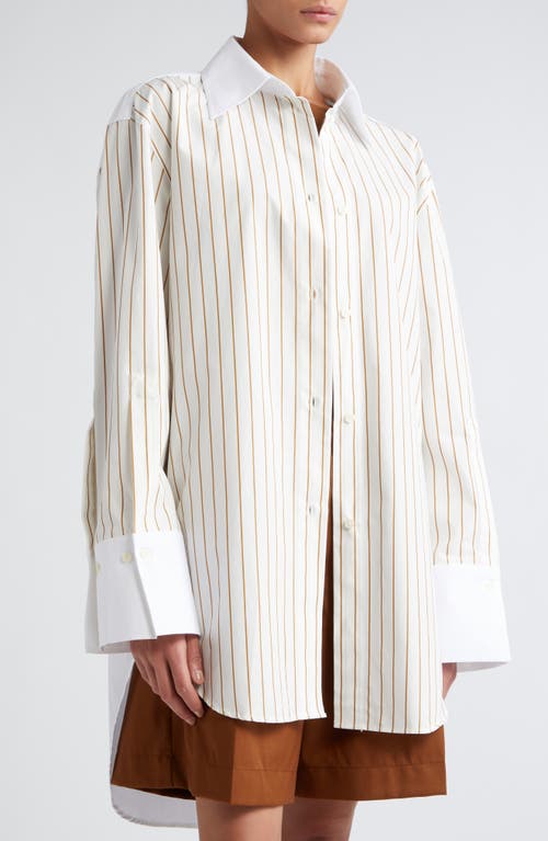 Shop Rohe Róhe Reimagined Cotton Banker Shirt In Caramel Stripe