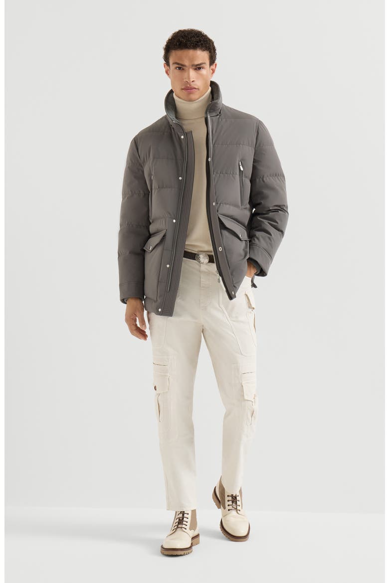 Stretch bonded nylon down parka with detachable hood, Alternate, color, Lead