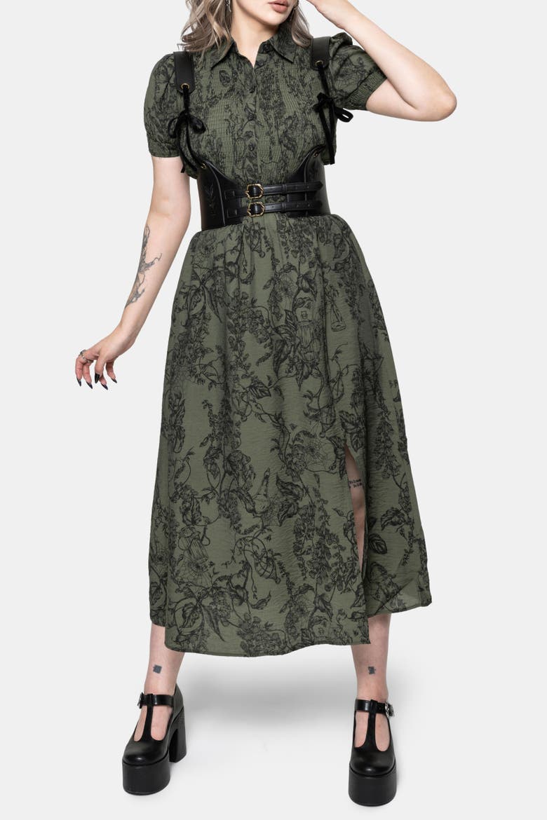 Orla Foxglove Print Shirred Midaxi Dress, Alternate, color, Green