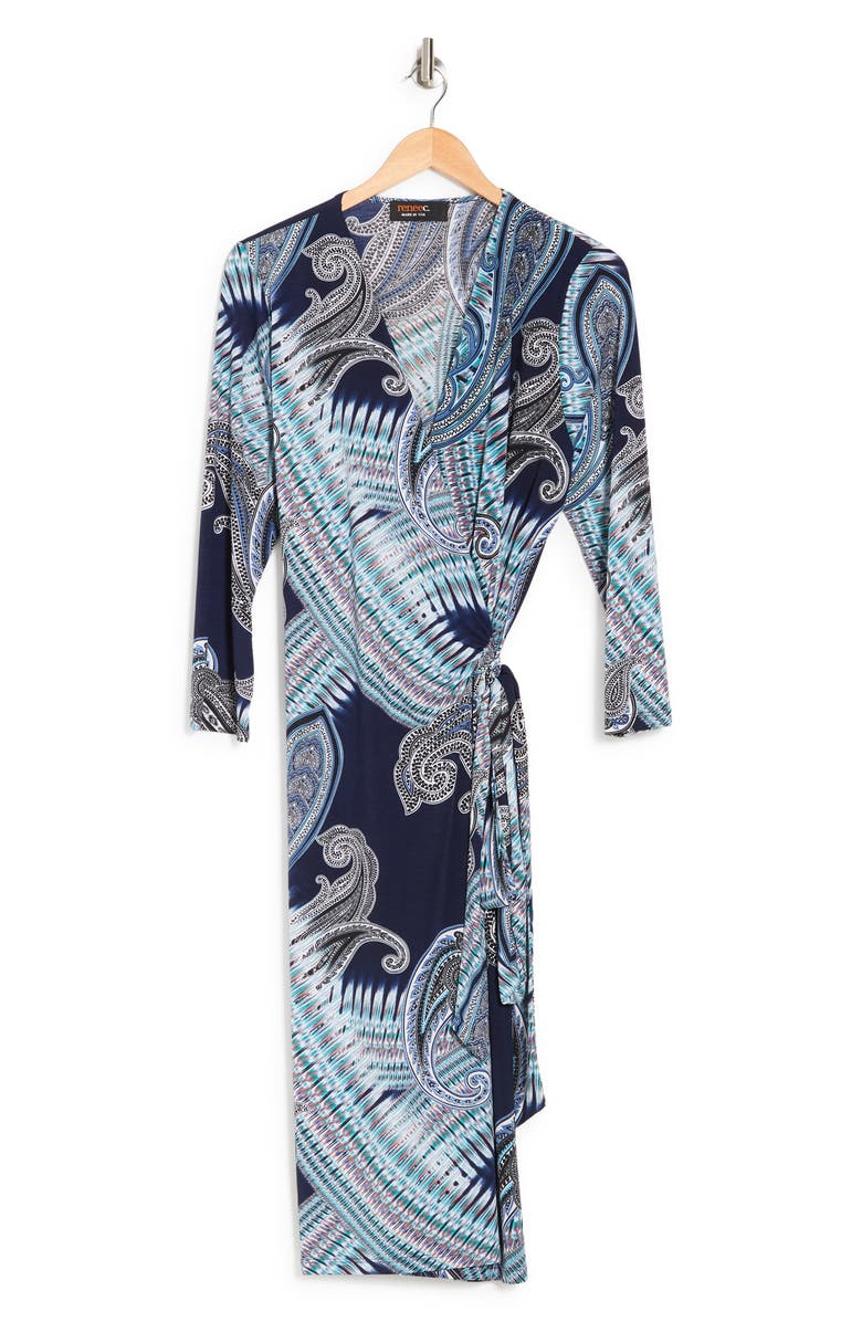 Renee C Paisley Print Jersey Wrap Dress, Alternate, color, Navy