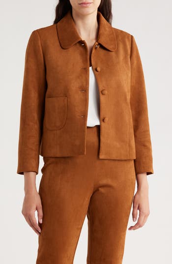 Gemma + Jane Faux Suede Shirt Jacket In Brown