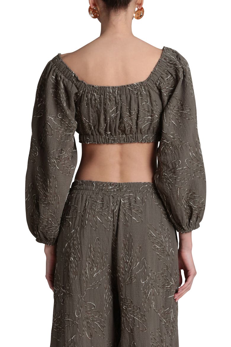 Embroidered Puff Sleeve Crop Top, Alternate, color, OLIVE