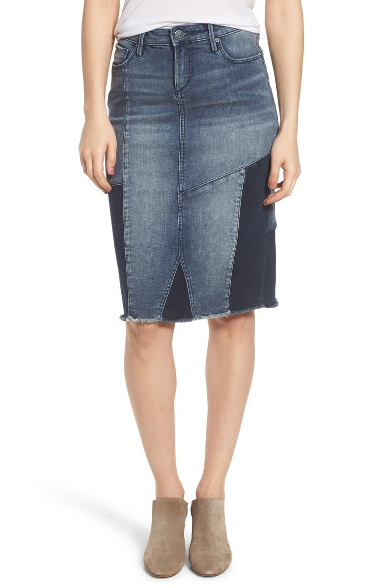 SLINK Jeans Patchwork Denim Skirt, Main, color, 