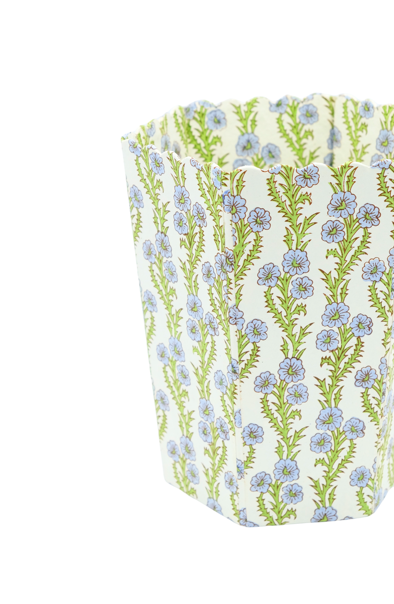 Inner Child Scallop Waste Bin / Storage Bin in Forget Me Not Blockprint, Alternate, color, Forget Me Not