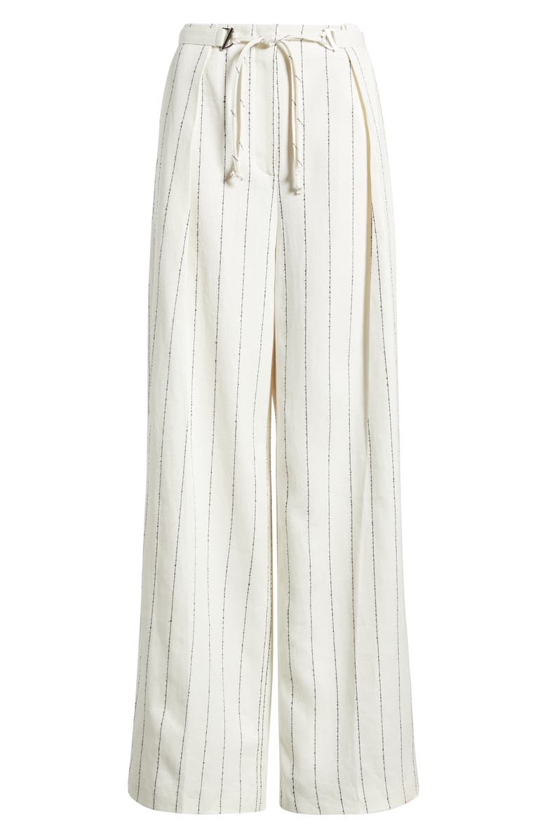 BOSS Tiana Tie Waist Pinstripe Linen Blend Pants, Alternate, color, Ivory/ Navy Pinstripe