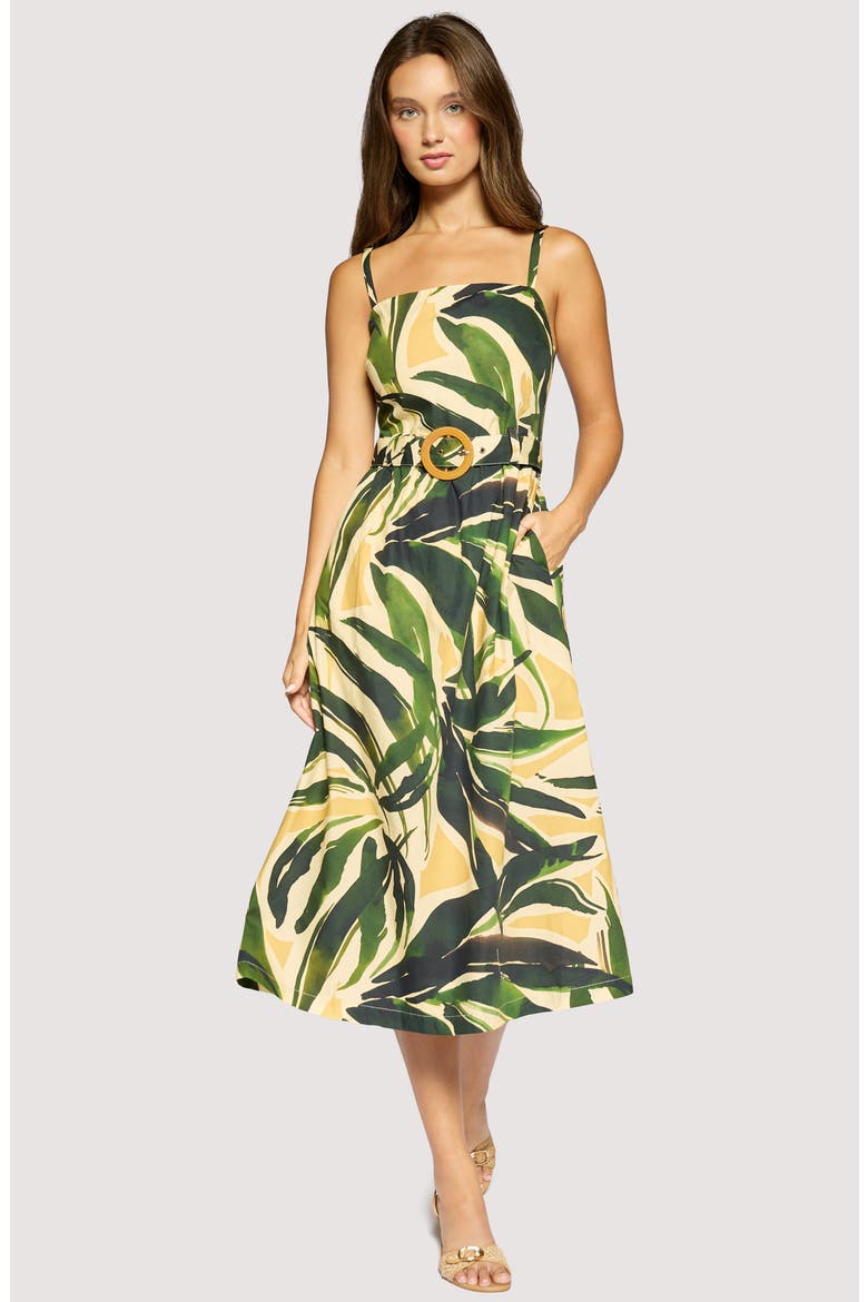 Palm Serenade Cotton Midi Dress, Alternate, color, GREEN-MULTI