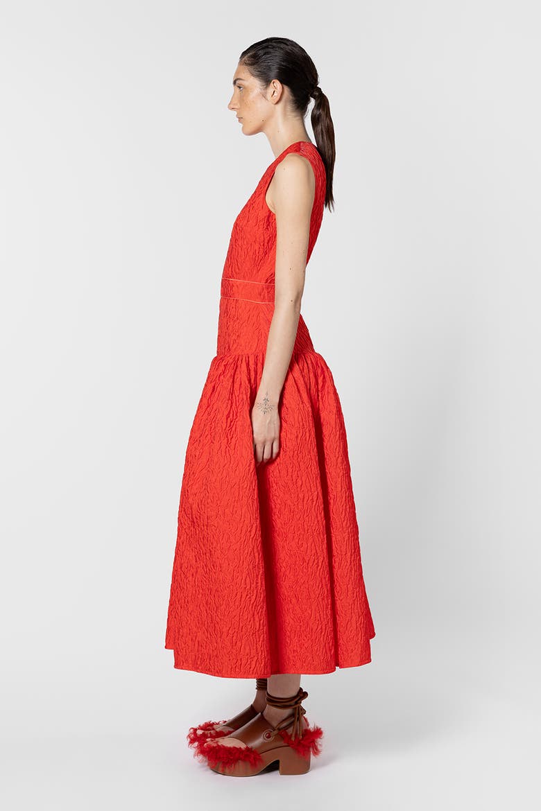 Aya Cloque Midi Dress, Alternate, color, Rouge