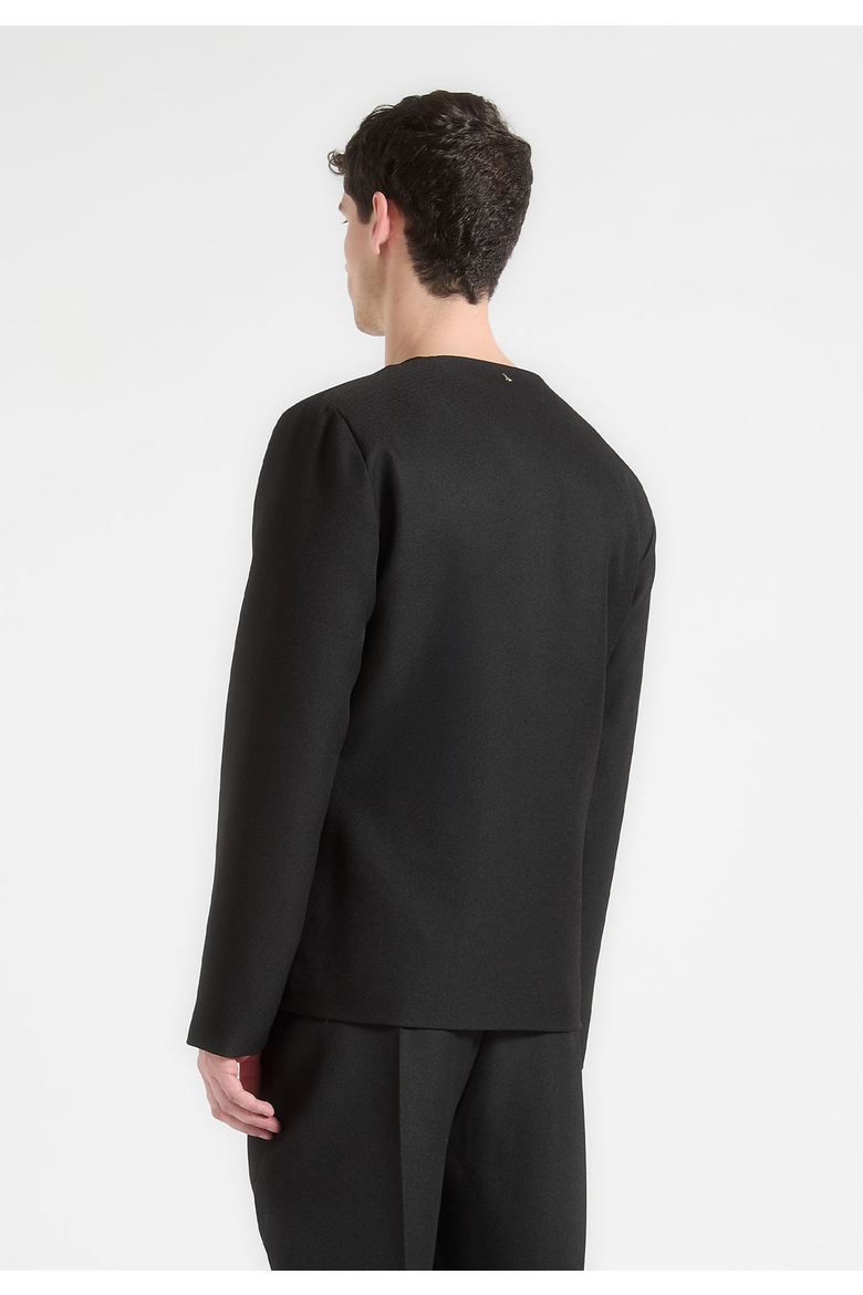 Colin Collarless Double Breasted Minimal Blazer, Alternate, color, Black