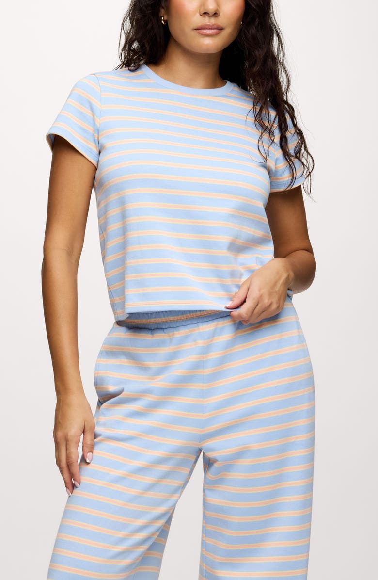 nuuds Golden Hour Stripe Stretch Cotton Top & Pants Set, Alternate, color, Sky Stripe